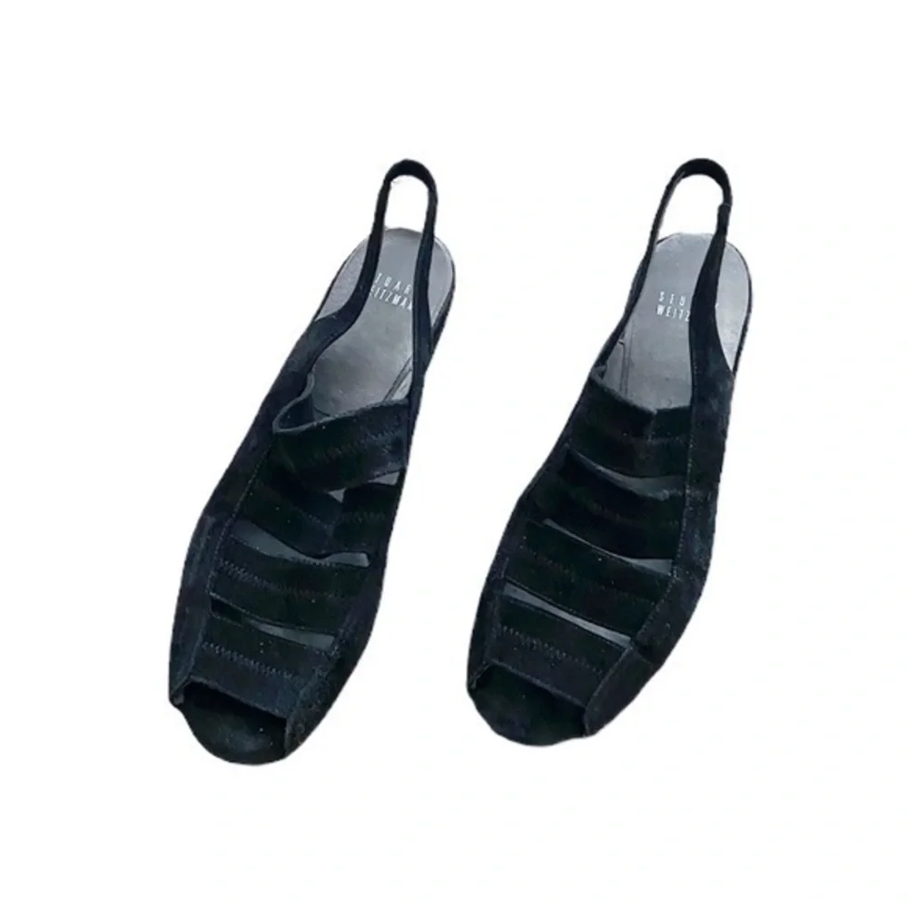 Stuart Weitzman Spando‎ Black Suede Slingback Wedge Heels